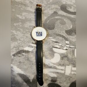 New York Giants Black Leather Strap Watch with Gold Accents